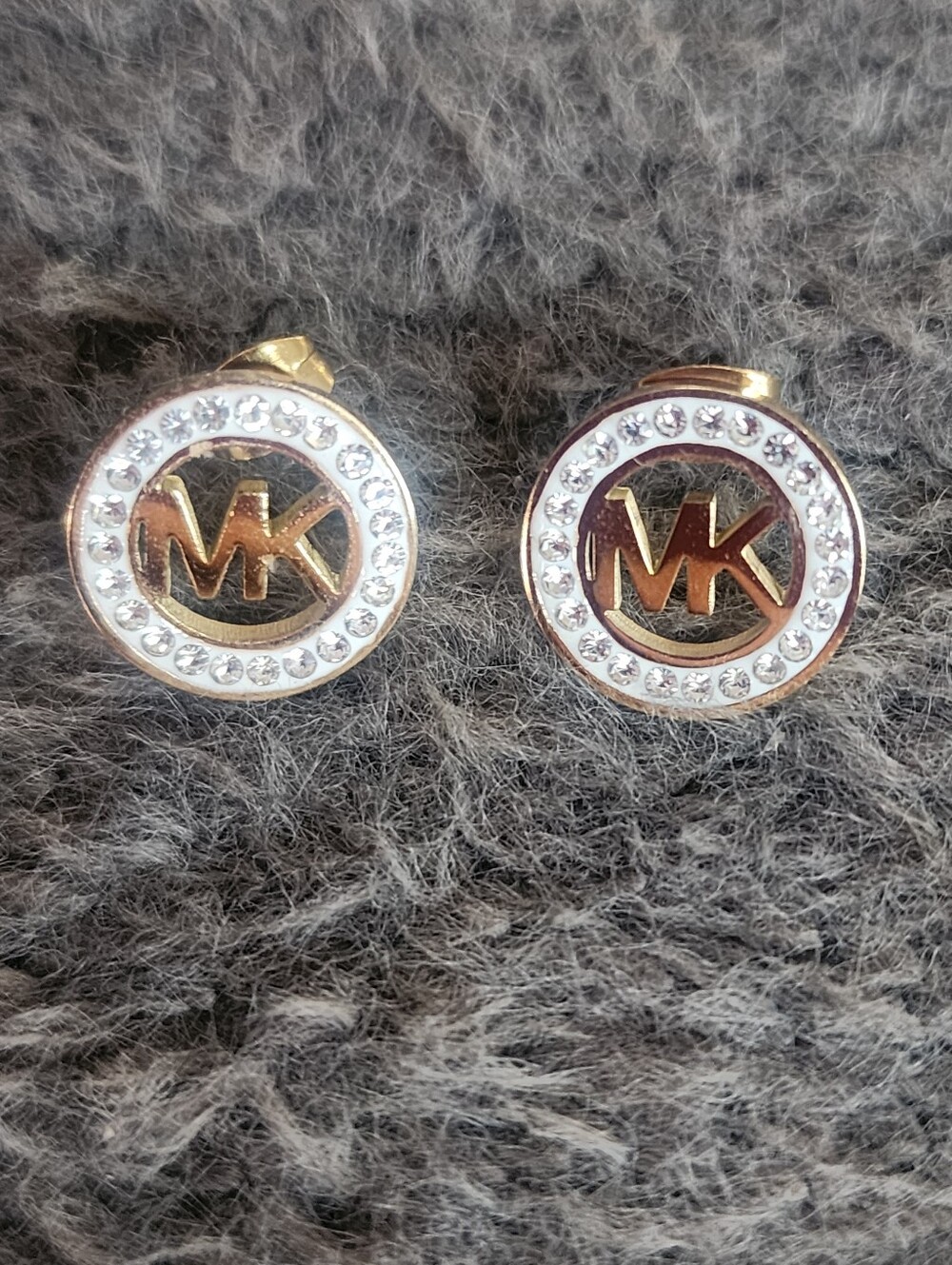 **NEW** Michael Kors Gold-Tone MK Crystal Circle Stud Earrings